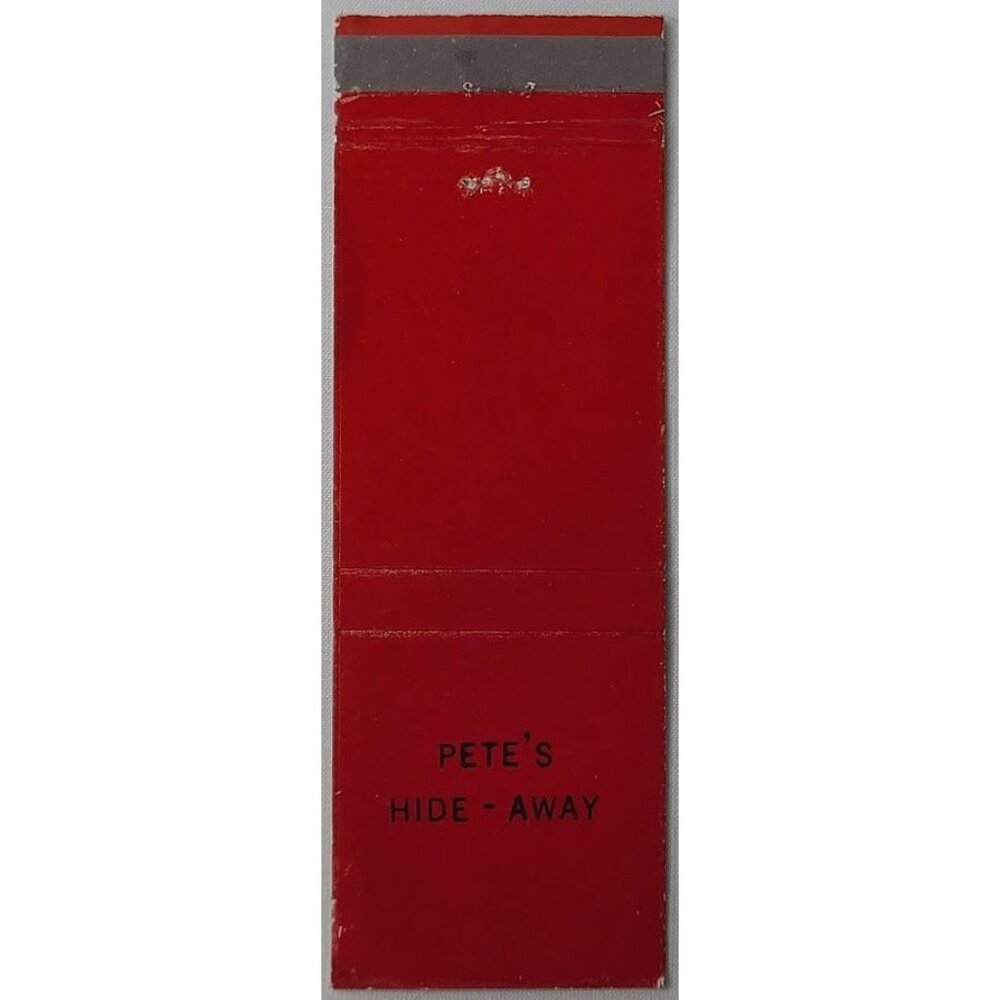 Vintage Front Strike Matchbook Cover Pete's Hide Away Palm Springs CA Red